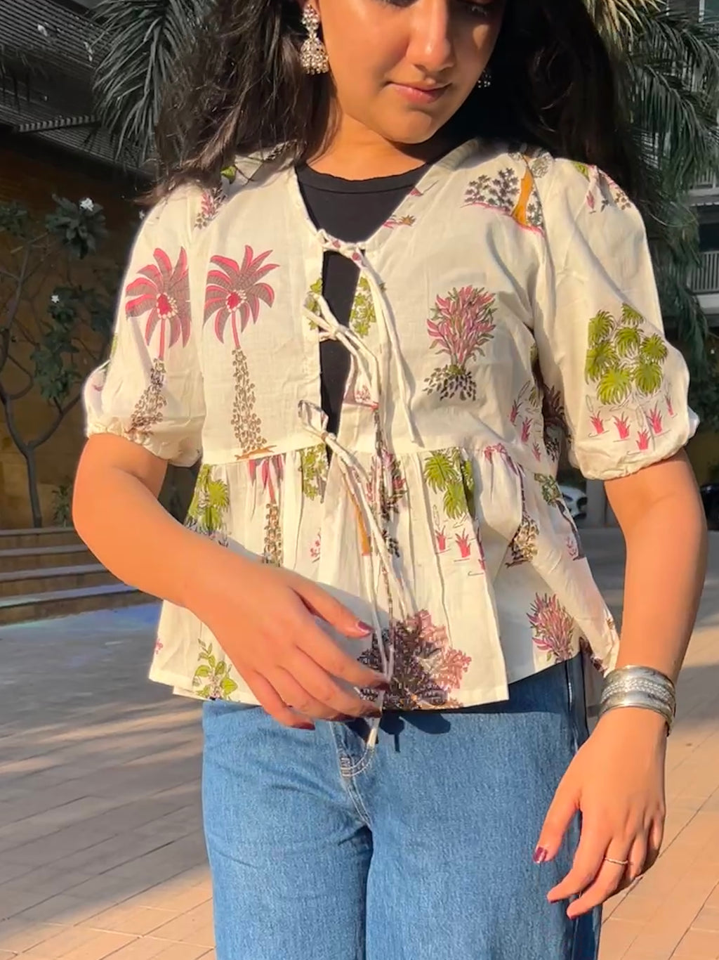 Palm Whisper Tie-Up Top