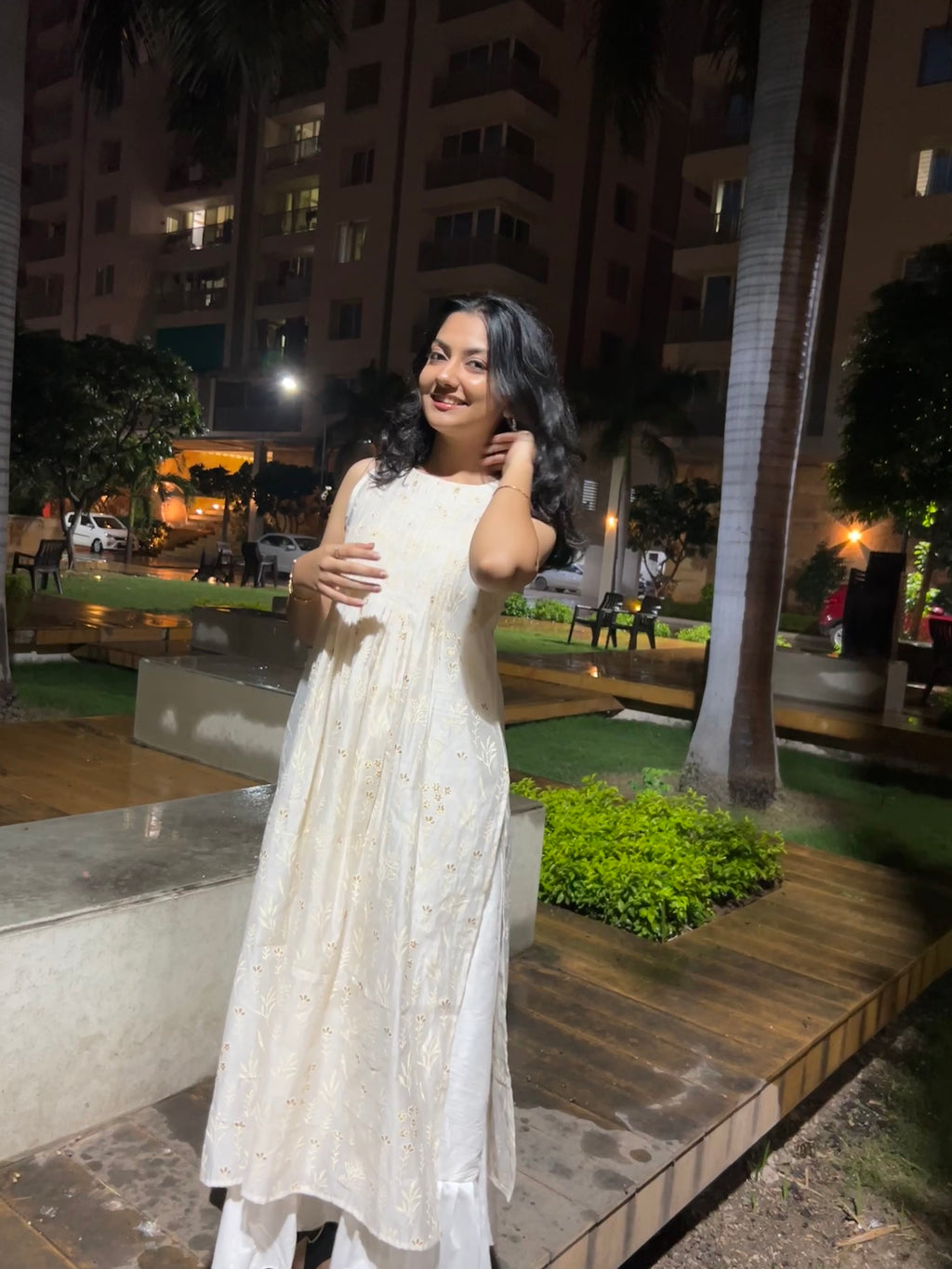 Moonlit Ivory Layered Kurti Set