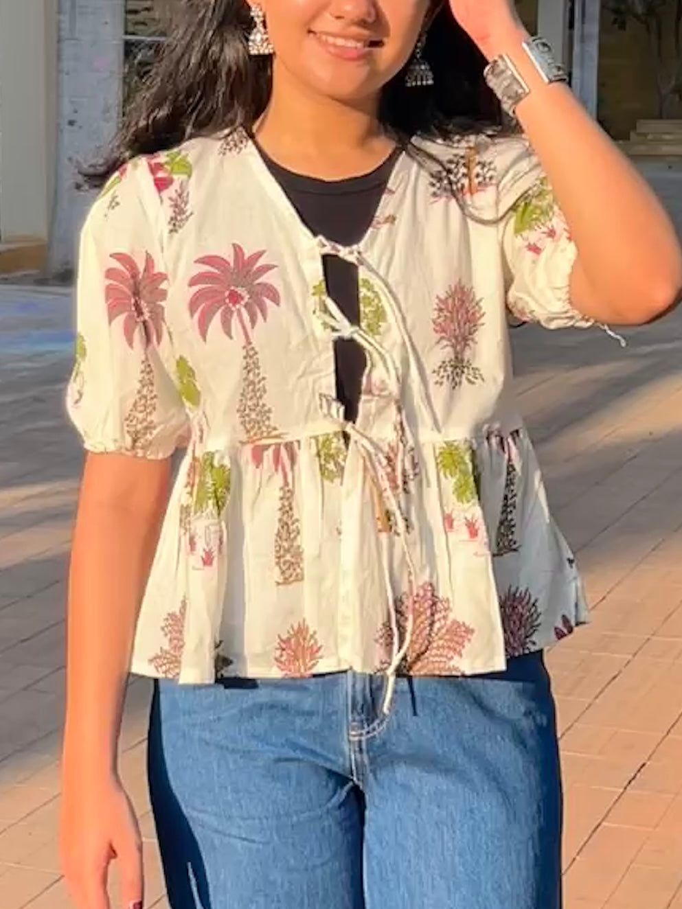 Palm Whisper Tie-Up Top