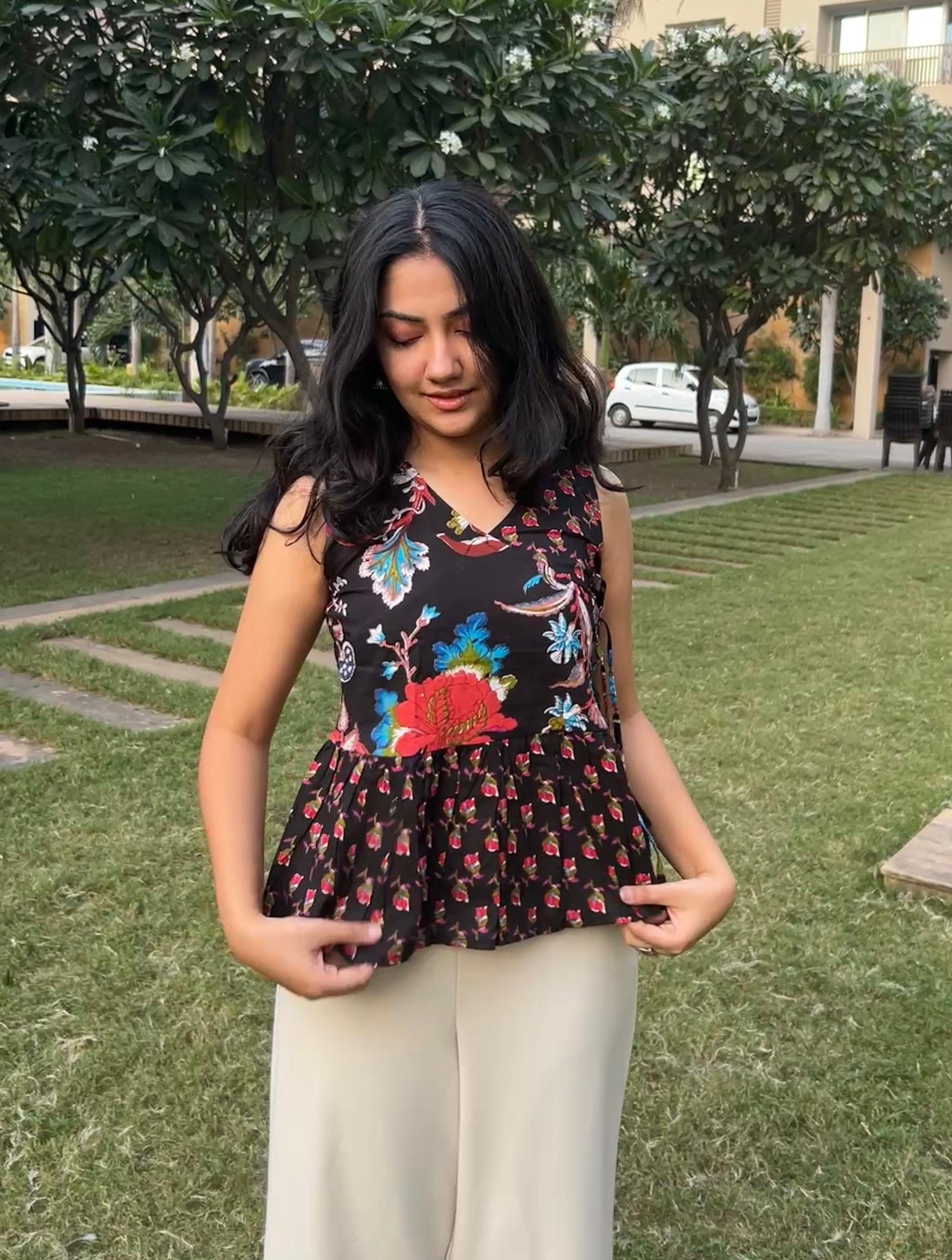 Zariya Noir Peplum Top
